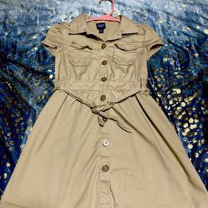 Girls Khaki Button Up Dress